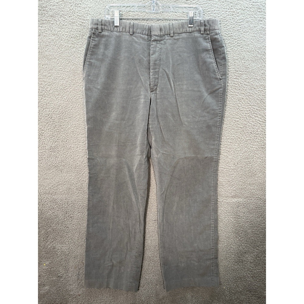 Vintage Lands End Pants Mens 38x32 Gray Corduroy Chino Retro Workwear 1990s